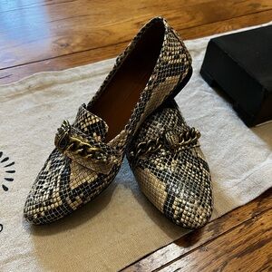Women's Snakeskin Loafers with Chain Detail